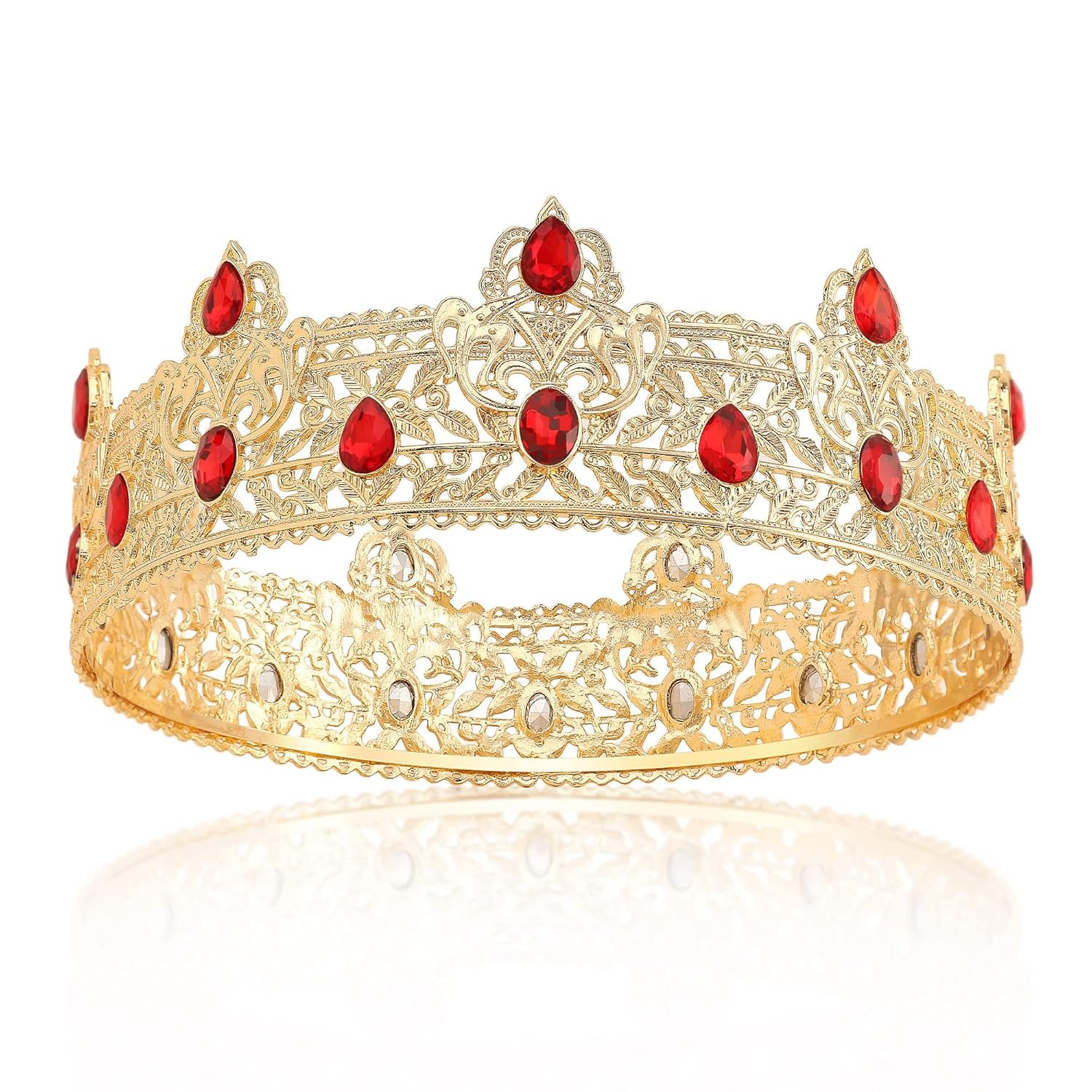Royal Gold Crown with Red Rhinestones - Stand Out at Any Celebration