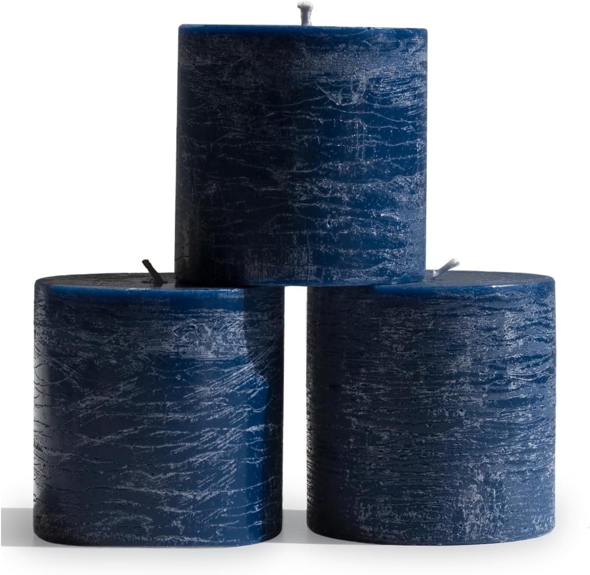 Rustic No-Drip Dark Blue Pillar Candles - Set of 3