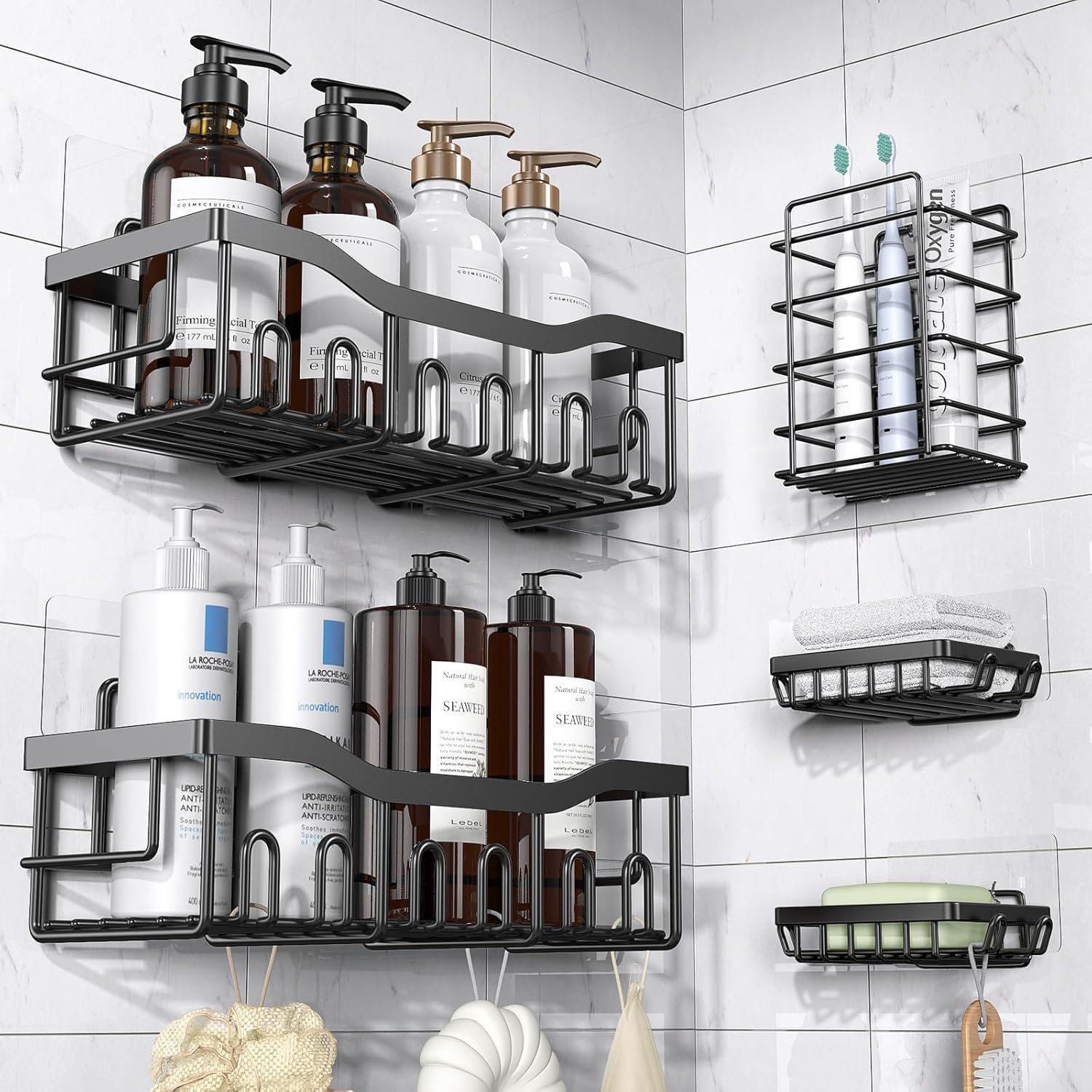 Rustproof No-Drill Shower Caddy 5-Pack for Easy Bath Storage