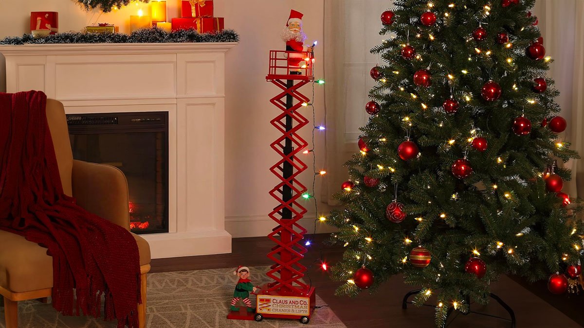 Santa on a Lift Hanging Christmas Lights Decoration