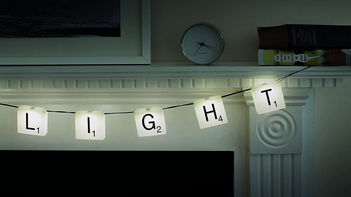 Scrabble Tile String Lights with Customizable Letters