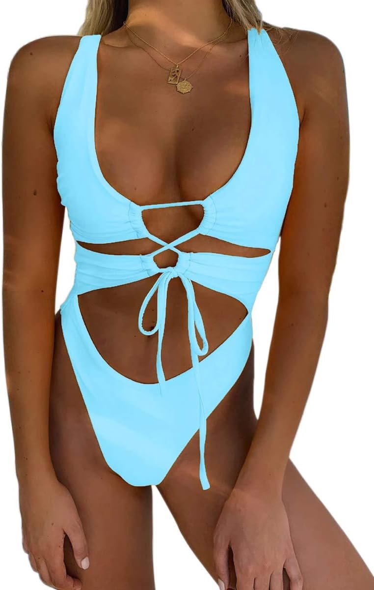Sexy Cutout Lace Up One Piece: Turn Beach Heads