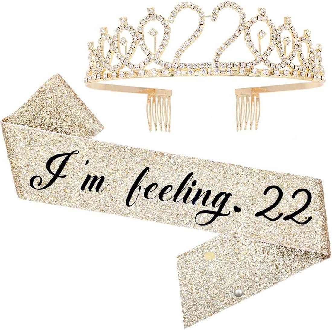 Shine Bright on Your 22nd - Golden Tiara & Sash Set