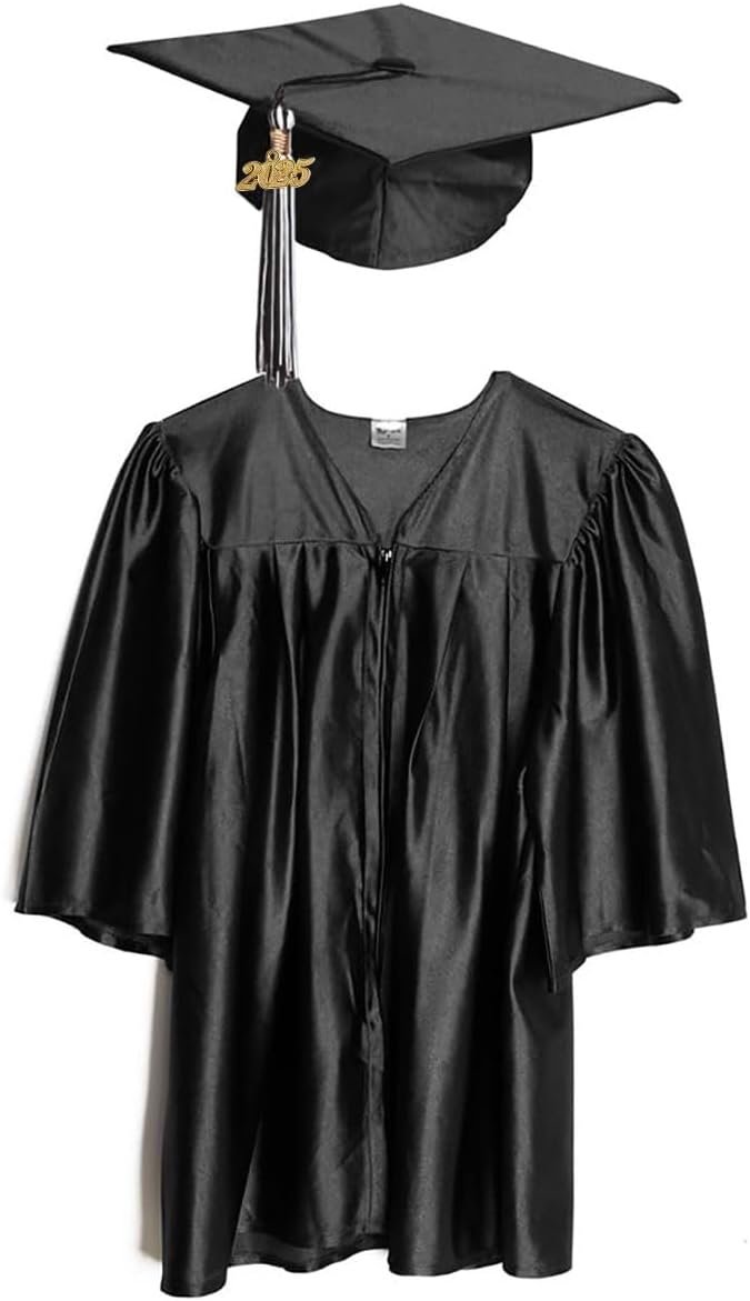 Shiny 2025 Kinder Grad Cap, Gown & Tassel Set