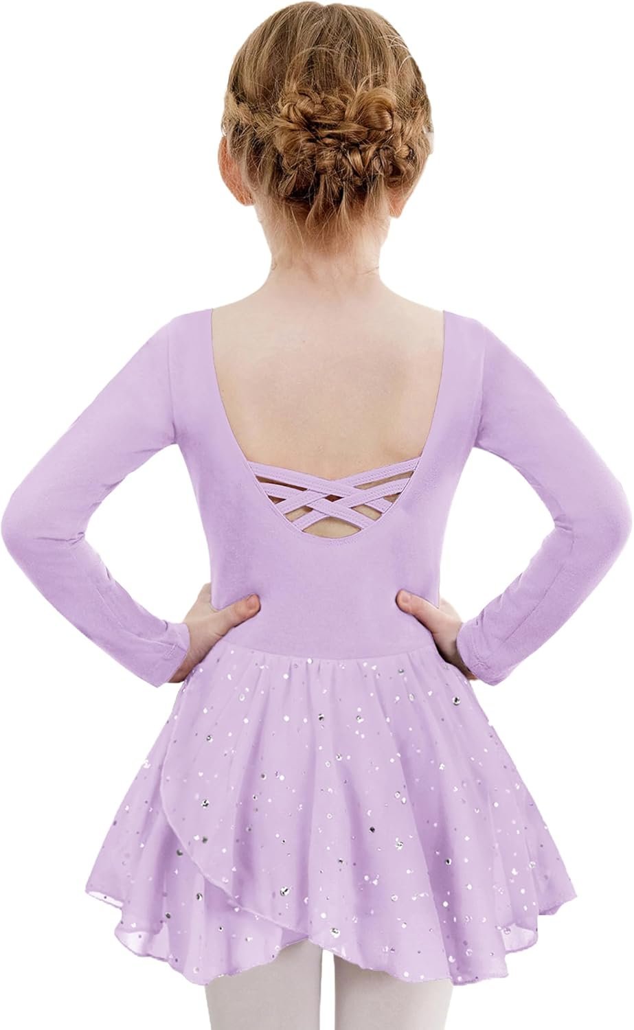 Shiny Long-Sleeve Toddler Ballet Leotard with Crisscross Back