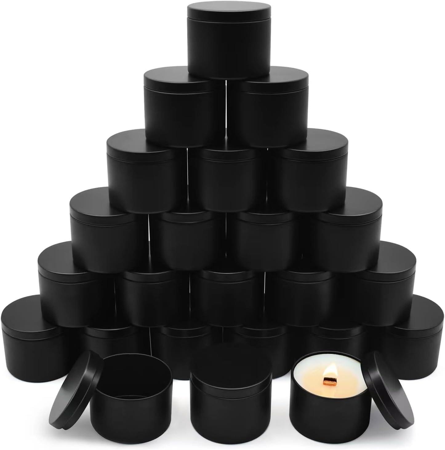 Sleek Matte Black Candle Tins: 24-Pack DIY Essentials