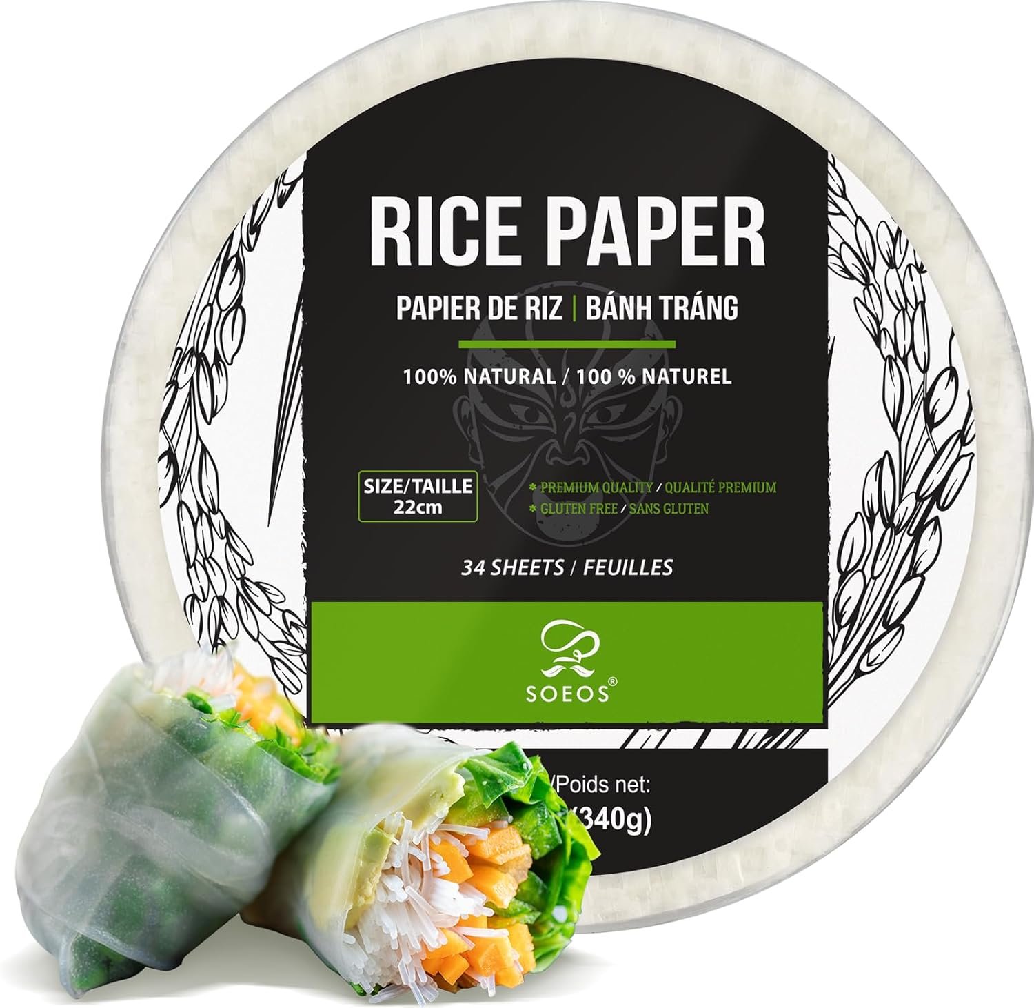 Soeos Non-GMO Rice Paper Wrappers for Spring Rolls