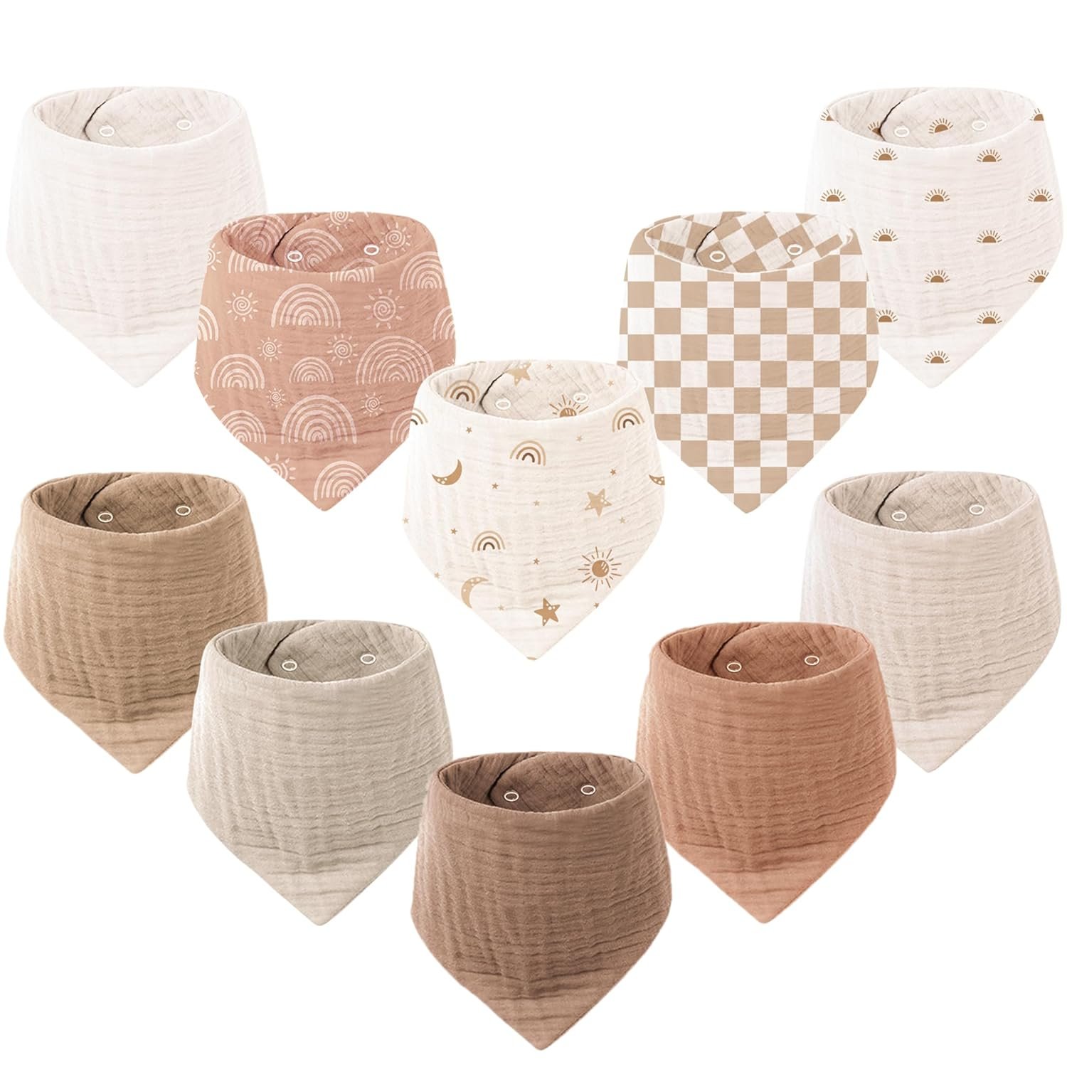 Soft Absorbent Muslin Bandana Bibs - 10 Pack for Babies
