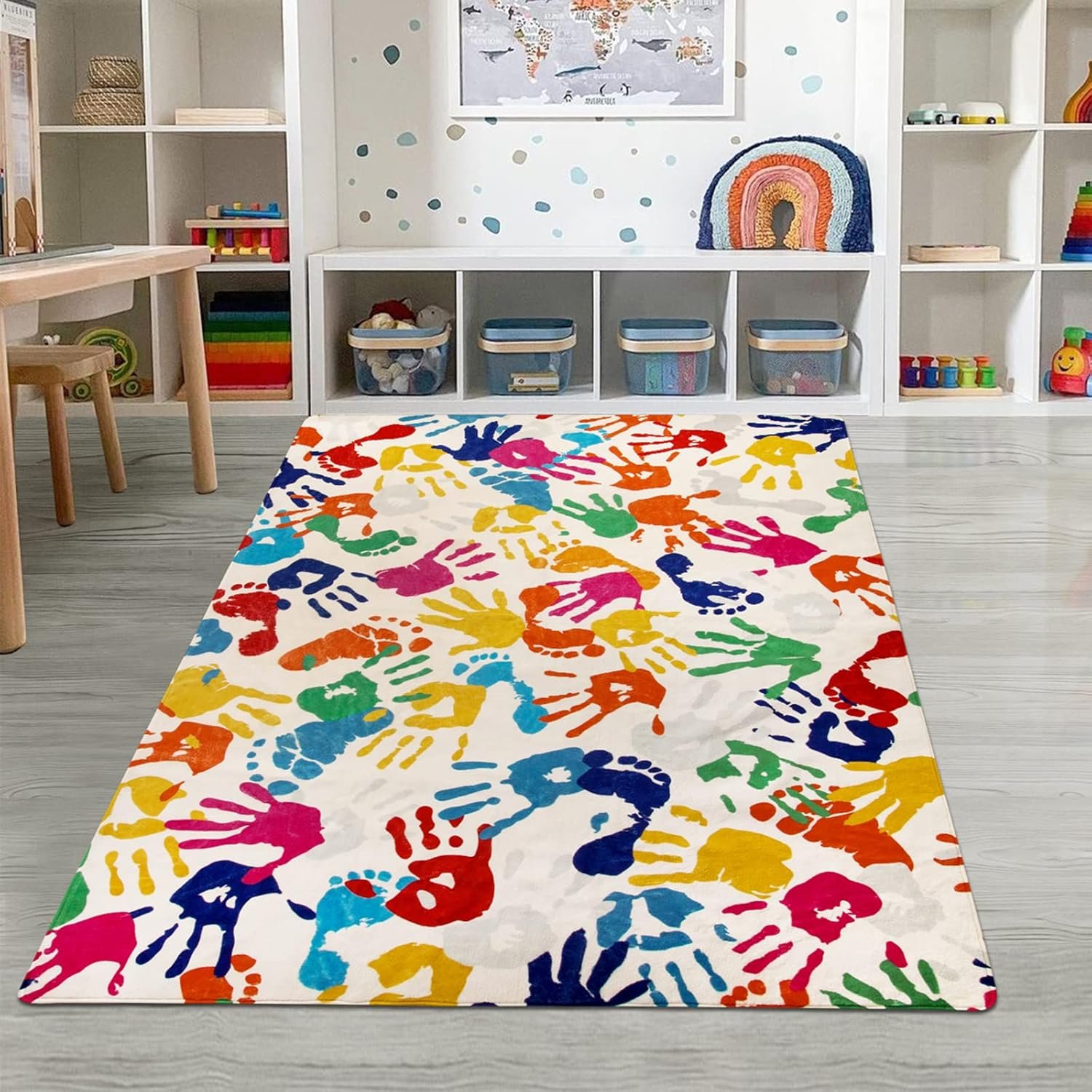 Soft Play Rug with Handprints & Footprints - 5'x7' Non-Slip Kids Mat