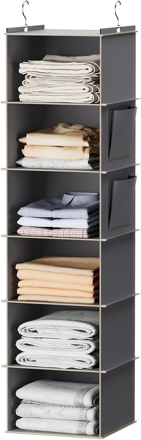Space-Saving 6-Shelf Hanging Closet Organizer in Grey