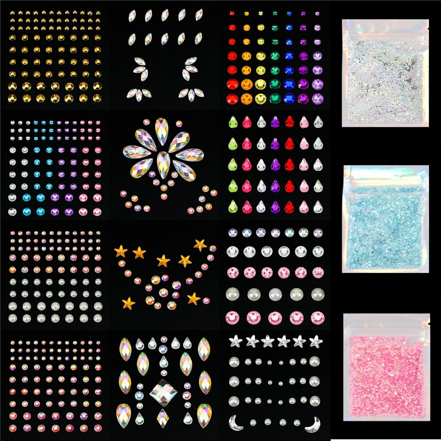 Sparkle Festival Face Jewels - 12 Sheet Rhinestone & Glitter Kit