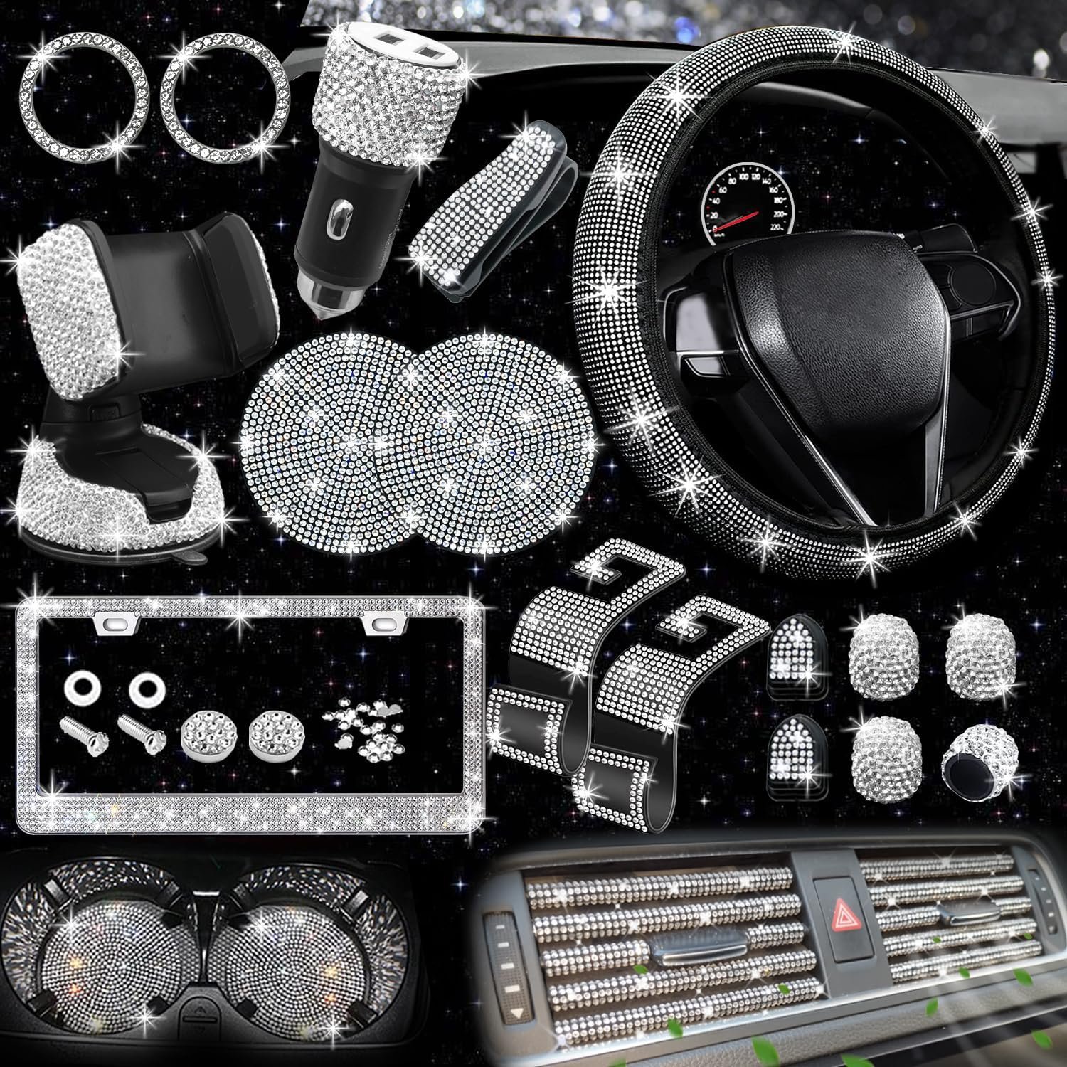 Sparkle Your Ride: 27-Piece Bling Car Accessories Set