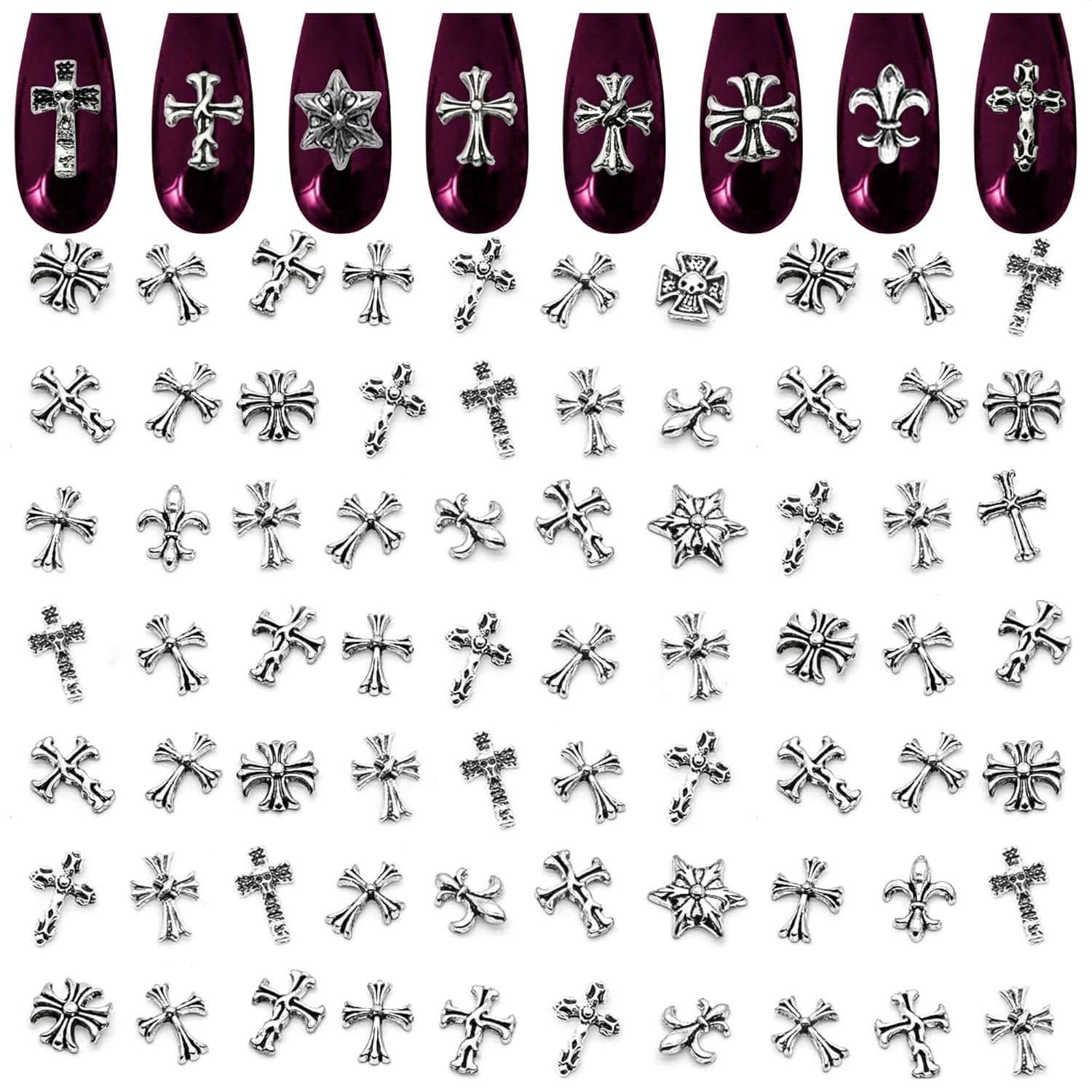 Sparkling 3D Acrylic Silver Cross Nail Charms