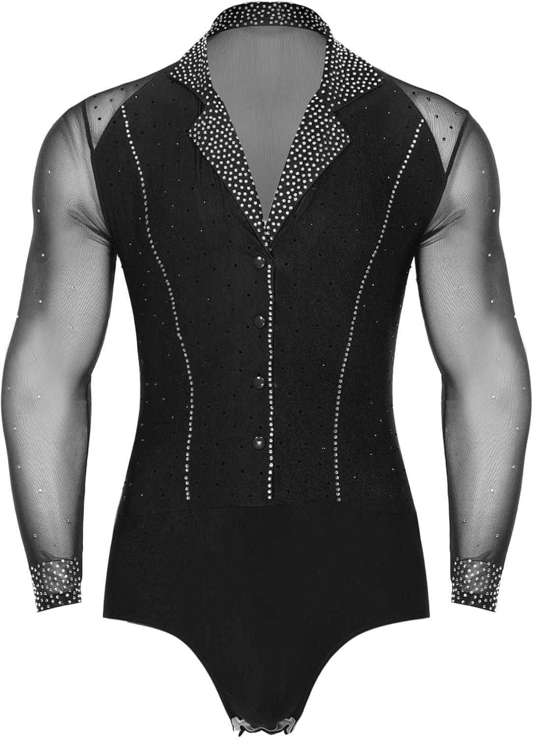 Sparkling Rhinestone Men's V-Neck Dance Leotard