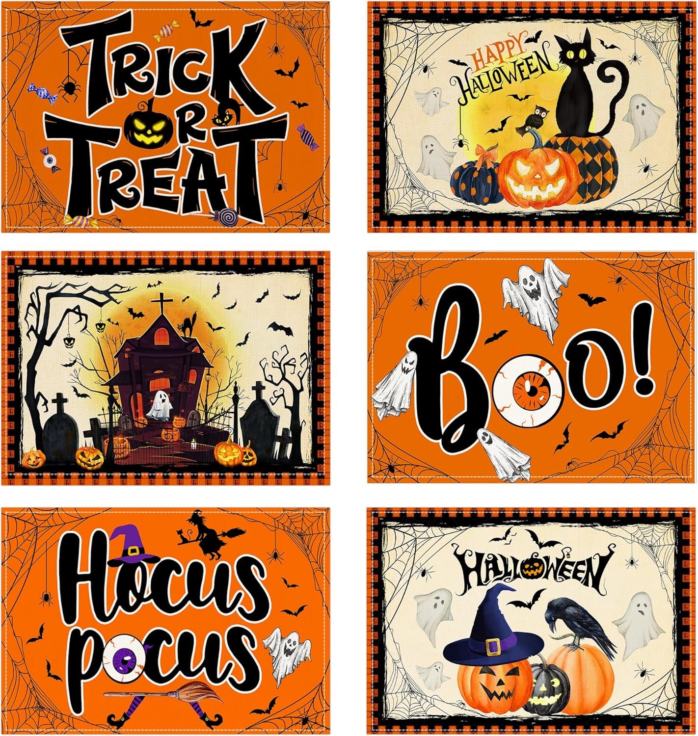 Spooky-Chic Halloween Placemats - 6 Pack Table Protection