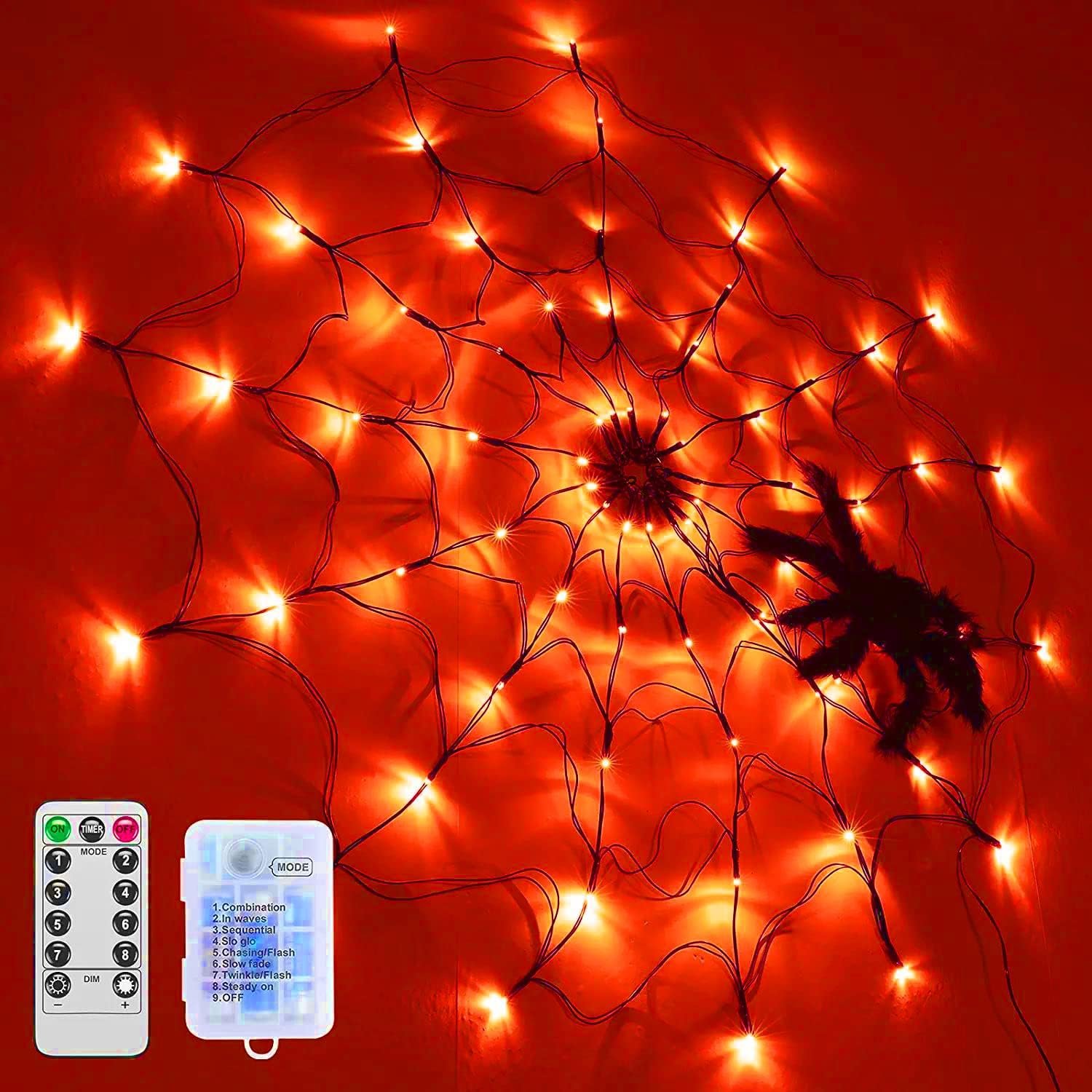 Spooky Spider Web Halloween Lights - 70 LED Decoration