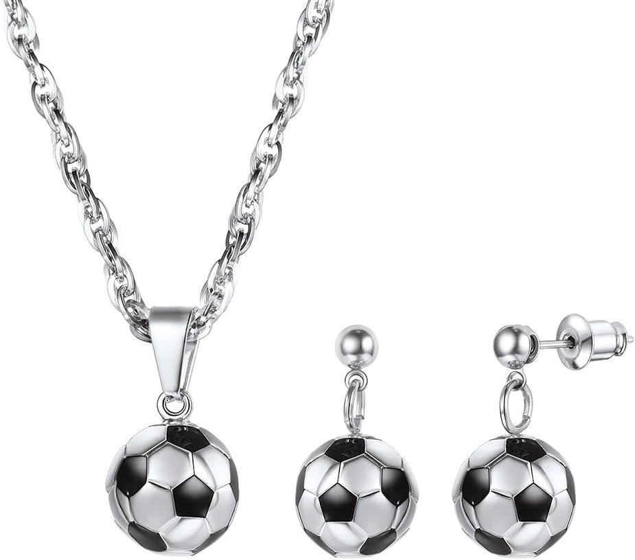 Sporty Soccer Ball Jewelry Set - Pendant & Earrings