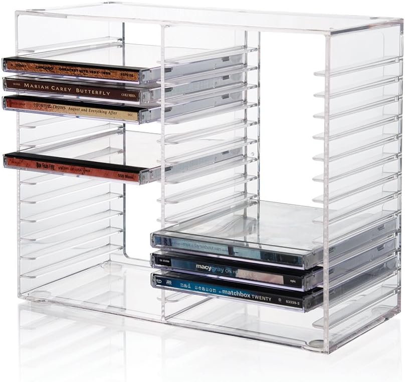 Stackable Clear CD Organizer Holds 30 Jewel Cases