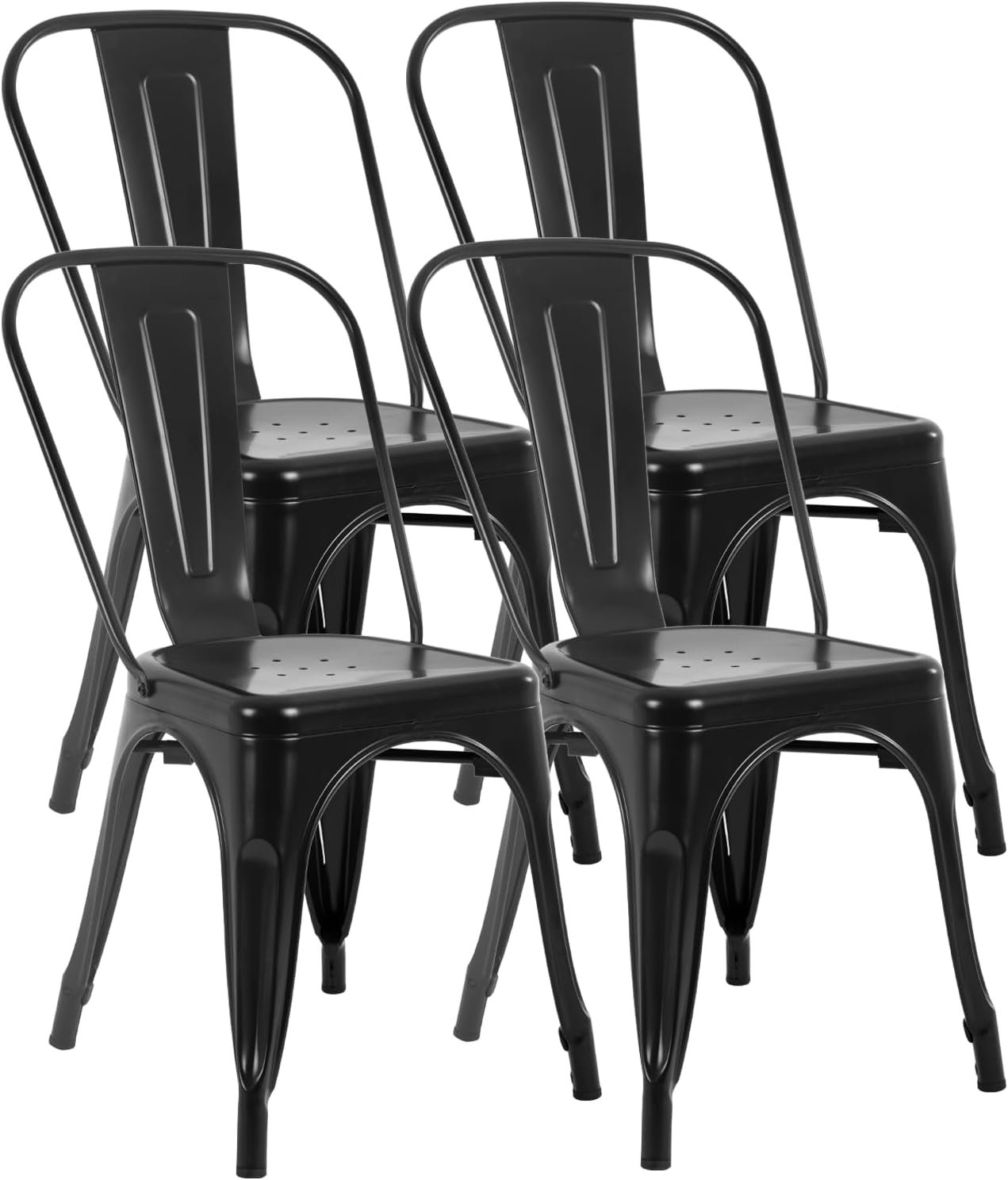 Stackable Metal Dining Chairs with Backrests - Set of 4