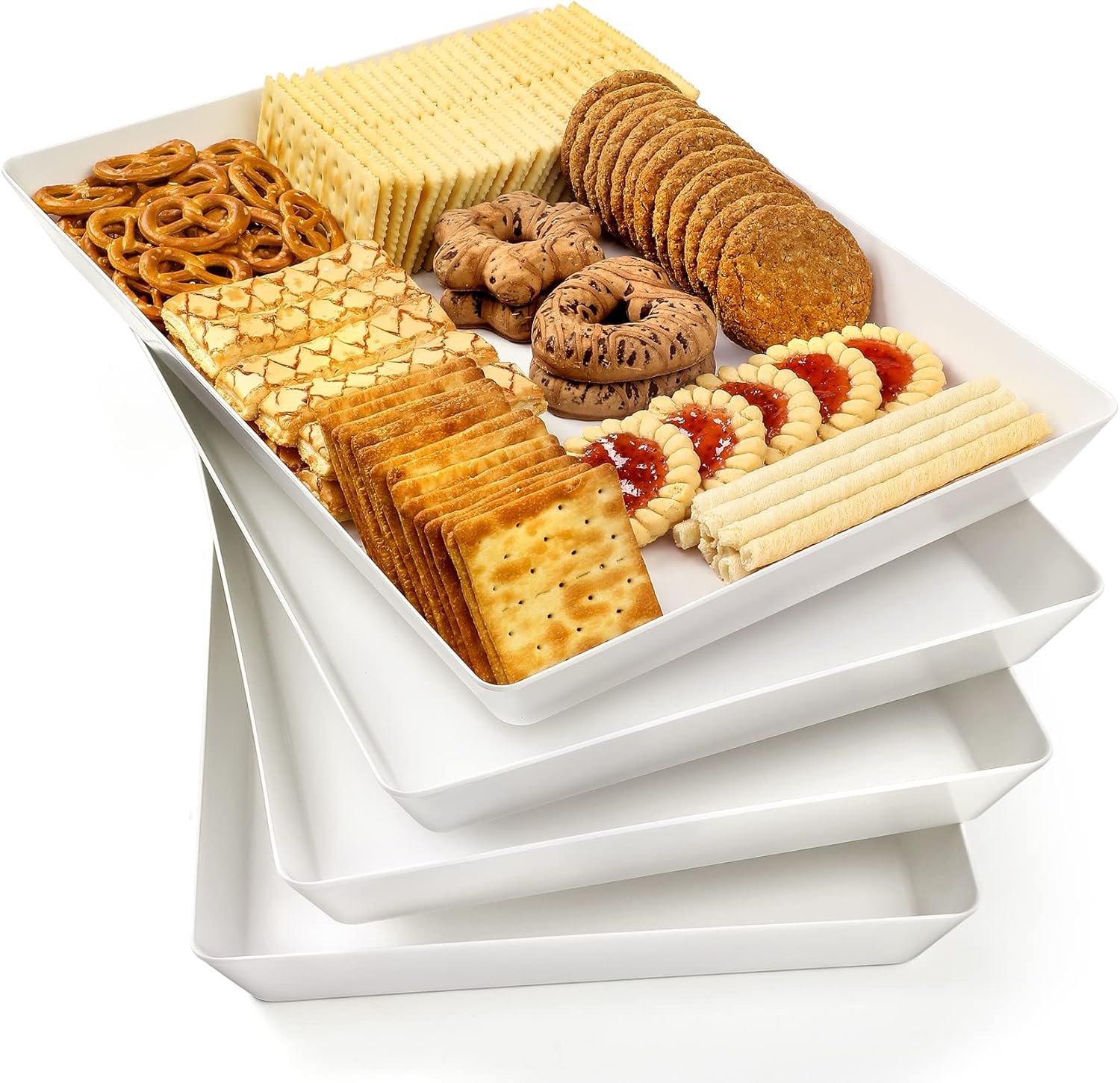 Stackable White Serving Trays: 4-Pack Party Essentials