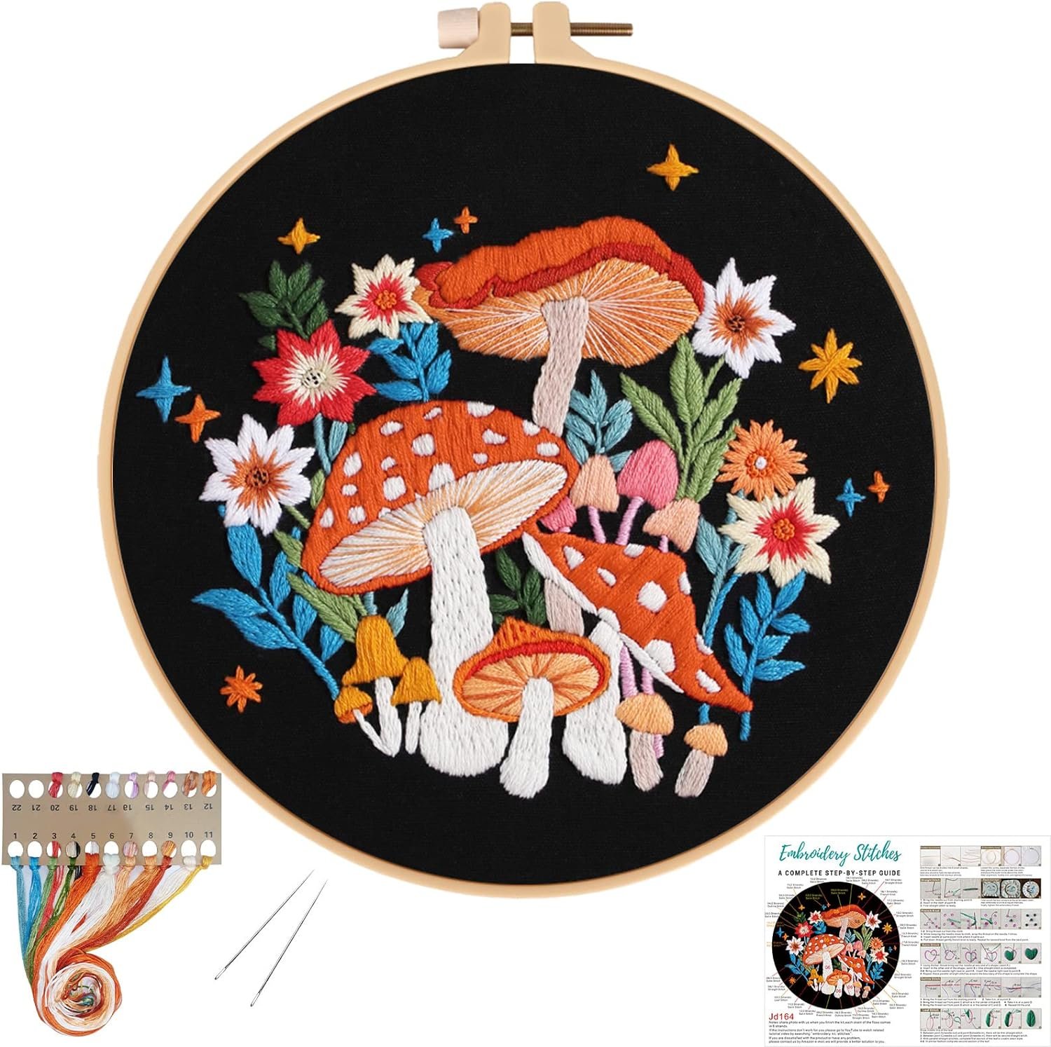 Starry Night Mushroom Embroidery Kit for Beginners