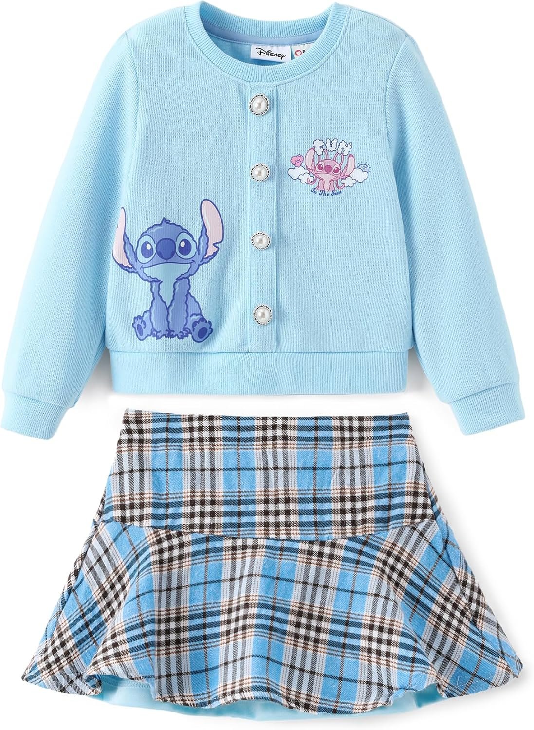 Stitch Adventure Toddler Outfit: Cozy Knit Top & Tweed Skirt
