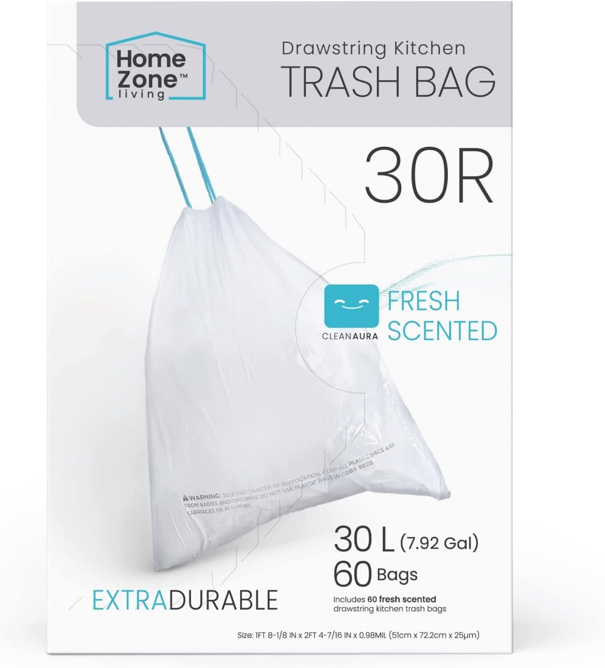 Strong Kitchen Trash Bags with Durable Drawstring Handles