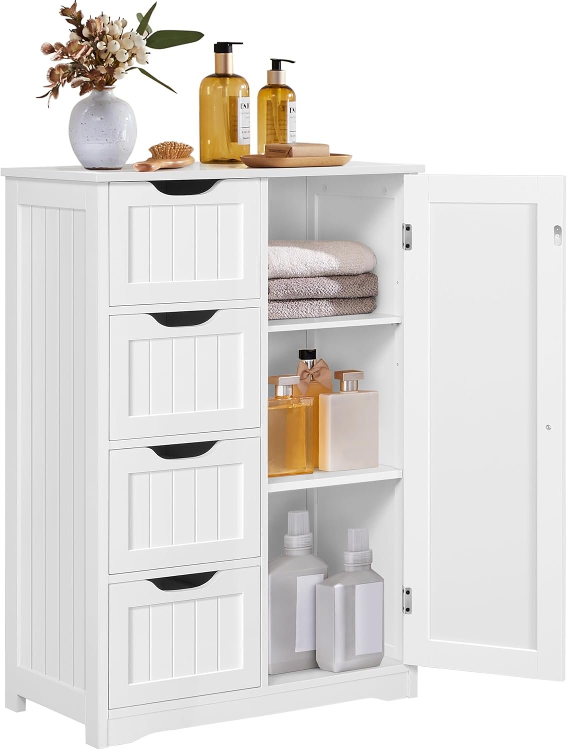 Stylish 4-Drawer Bathroom Storage Cabinet with Cupboard
