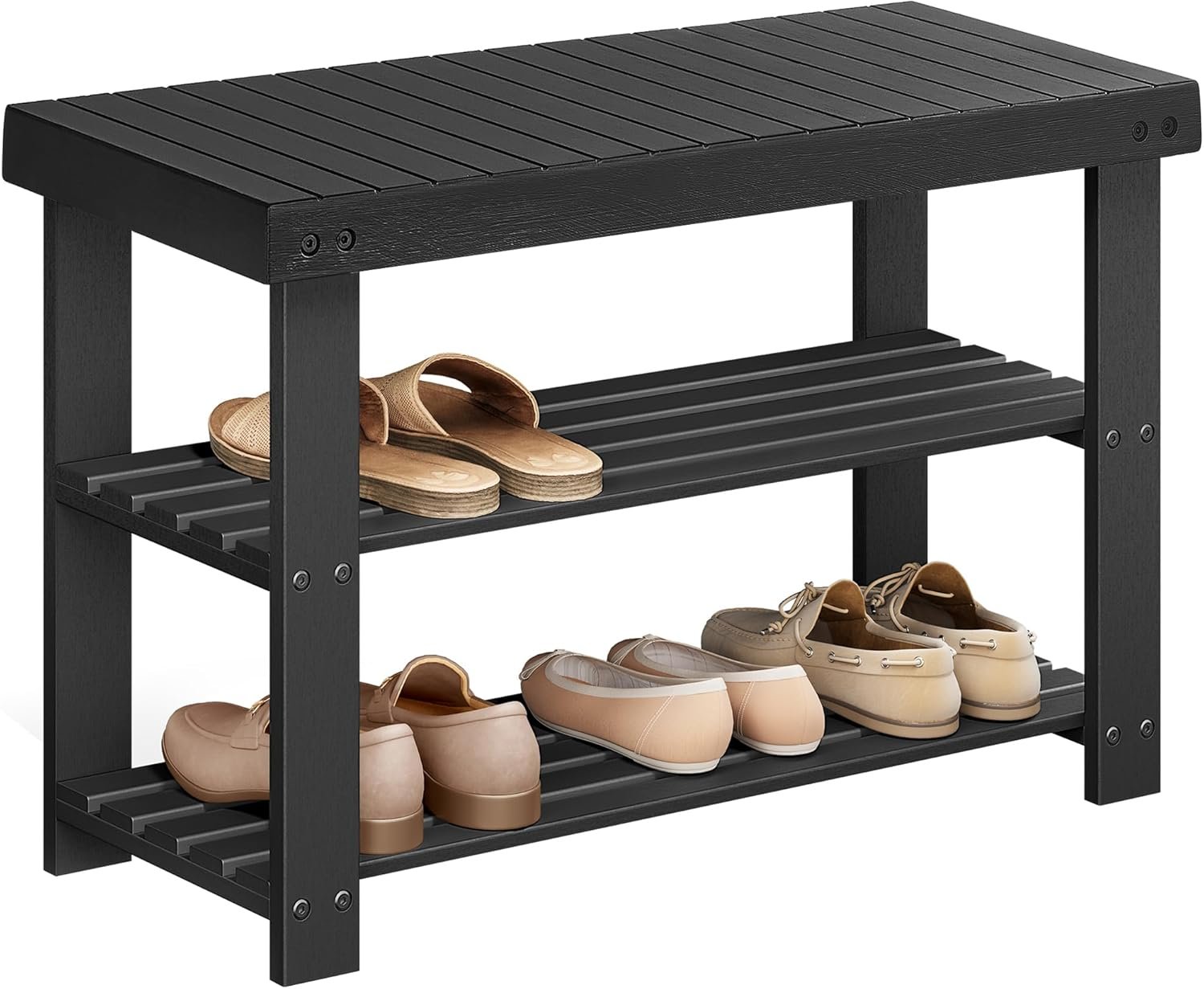 Stylish Bamboo Shoe Storage Bench - 3 Tier Organizer