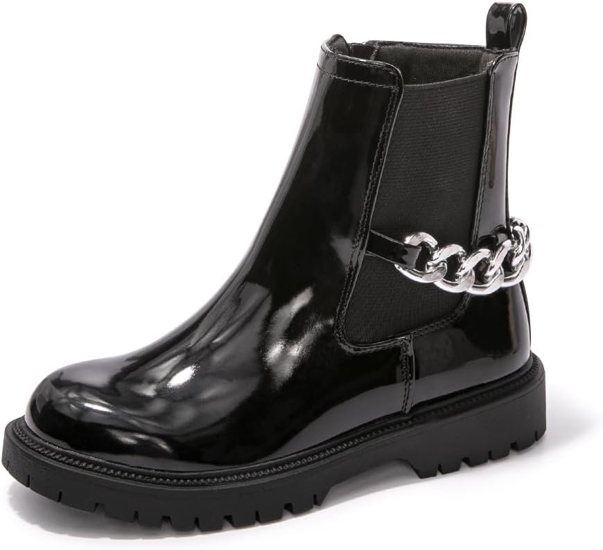 Stylish Girls Boots with Chain Detail - Easy Side Zipper