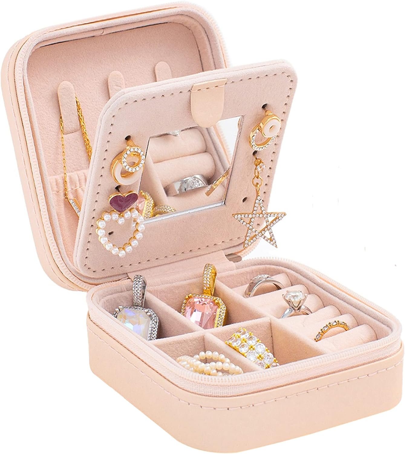 Stylish Pink Travel Jewelry Case with Mirror