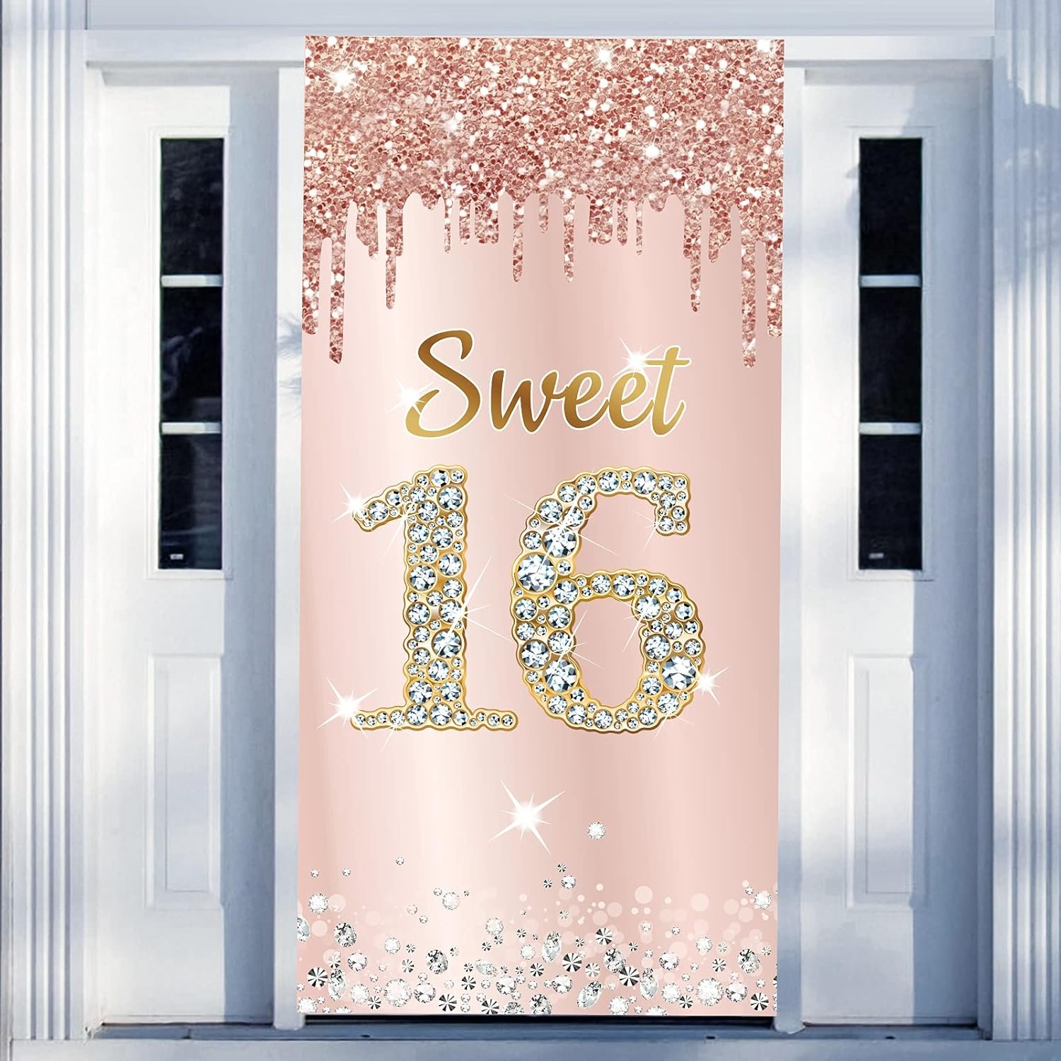 Make Her Sweet 16 Unforgettable - Pink Rose Gold Door Banner