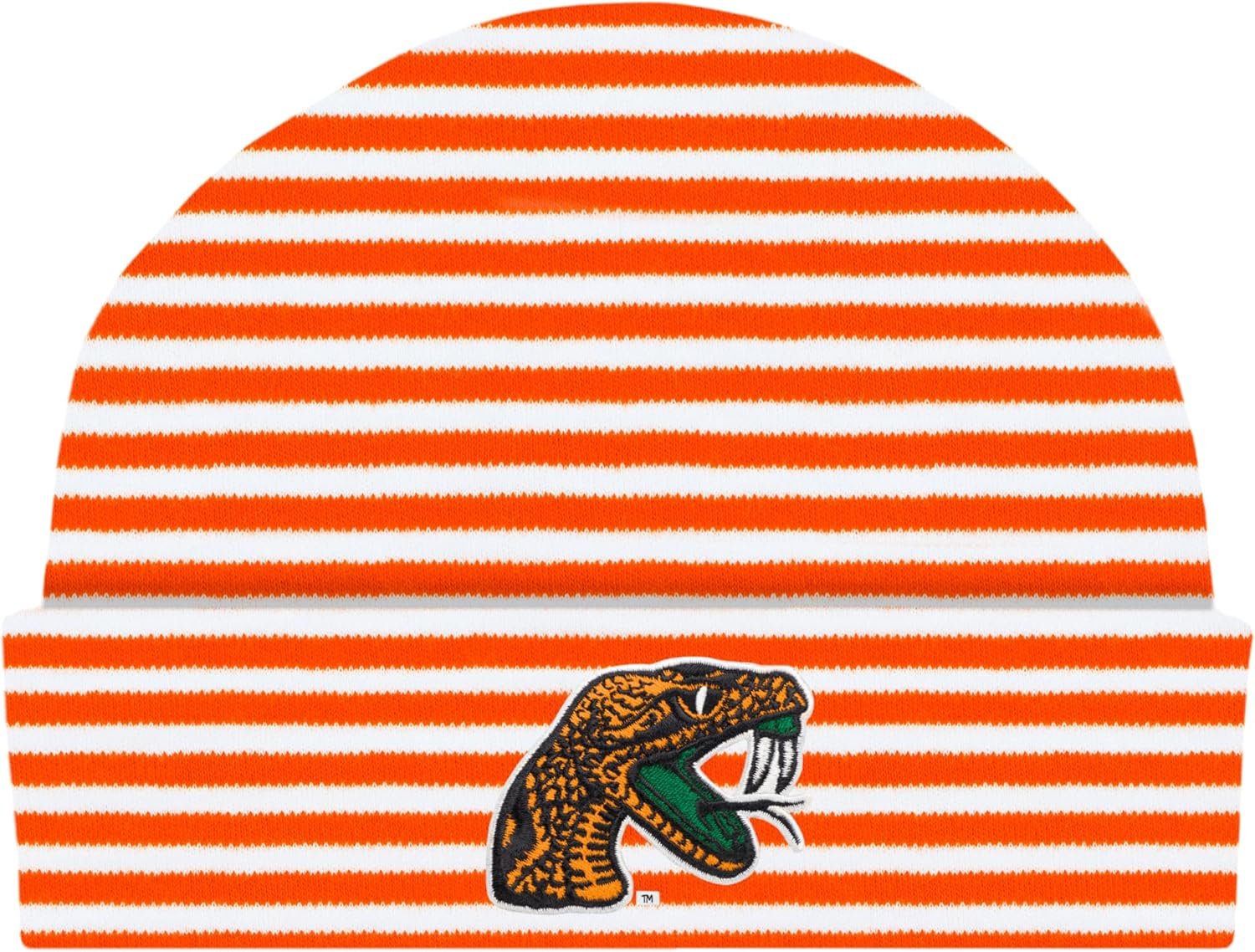 Team Spirit Baby Cap: Cozy Striped Knit with Logo Embroidery