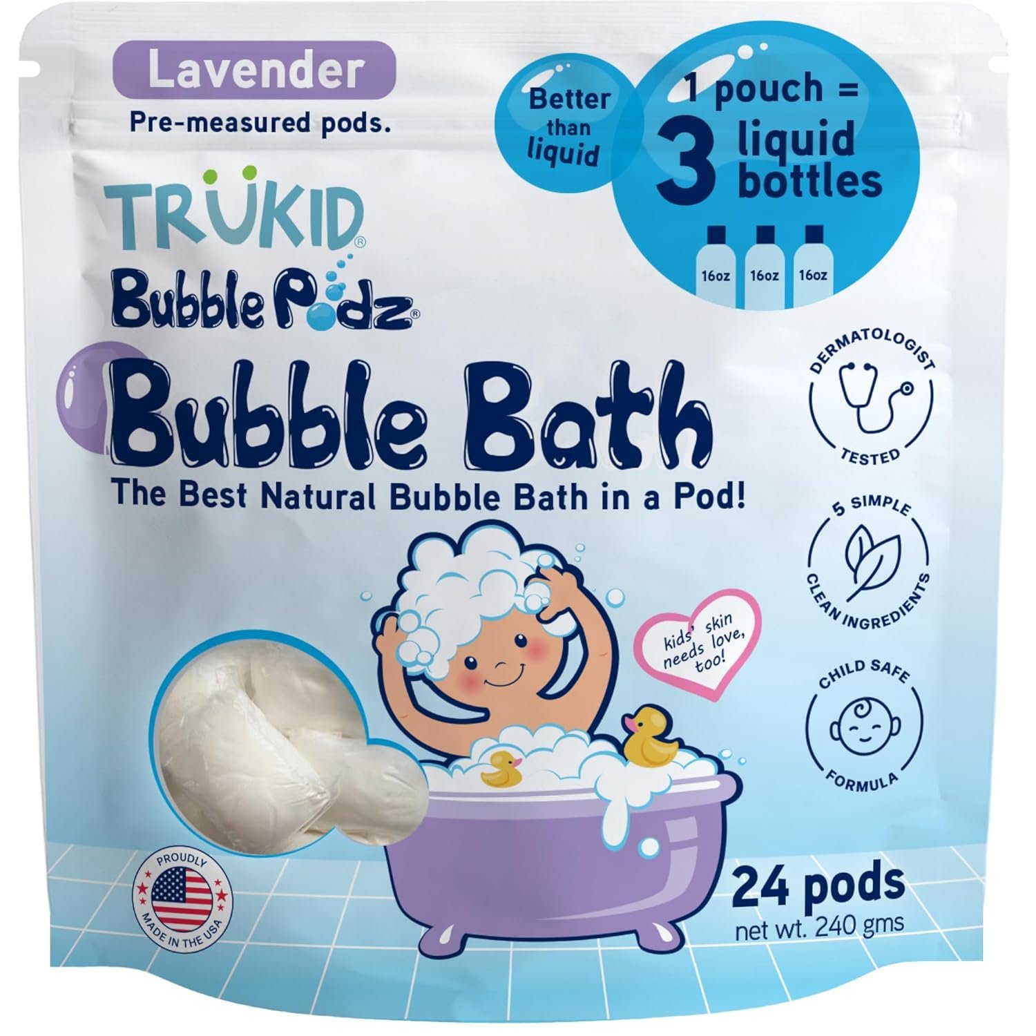 Tear-Free Lavender Bubble Pods for Sensitive Kid Skin