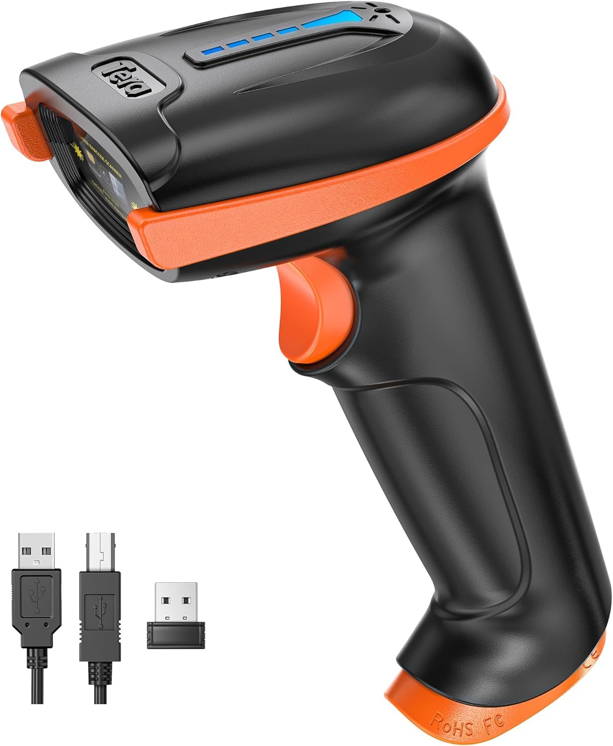 Reliable Barcode Scanner: Wireless 1D Laser Reader with Battery Indicator