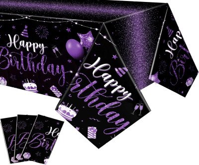 3-Pack Birthday Tablecloths - Black & Purple Party Decor