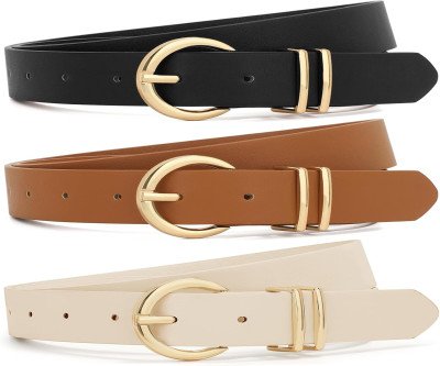 3-Pack Leather Belts with Gold Buckles - Complete Your Look