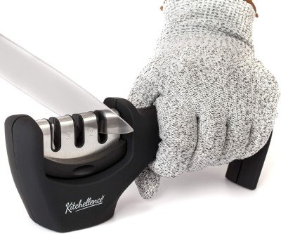 Sharpen Knives Effortlessly: 3-Stage Sharpener + Glove
