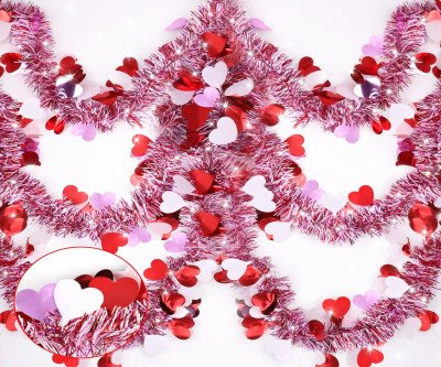 33ft Shimmering Heart Tinsel Garland for Valentine's Sparkle