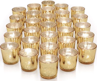 36-Piece Gold Mercury Glass Votive Holders - Elegant Wedding & Home Decor