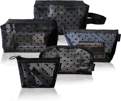 5-Piece Heart Mesh Makeup Bag Set - Travel Organization Made Easy