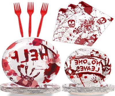 96-Piece Zombie Halloween Party Tableware Set for 24 Guests