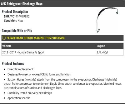 Perfect Fit A/C Hose for Hyundai Santa Fe Sport 2013-2017