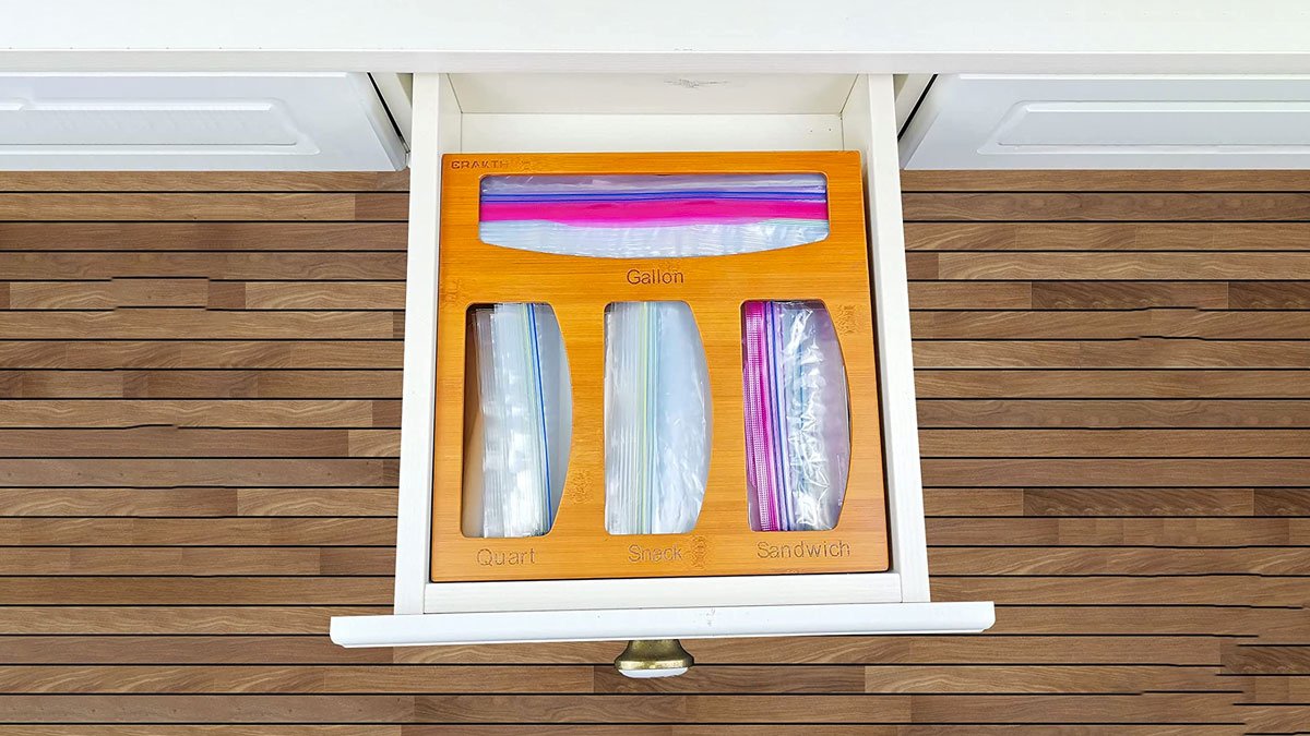 Bamboo Ziplock Bag Organizer & Dispenser