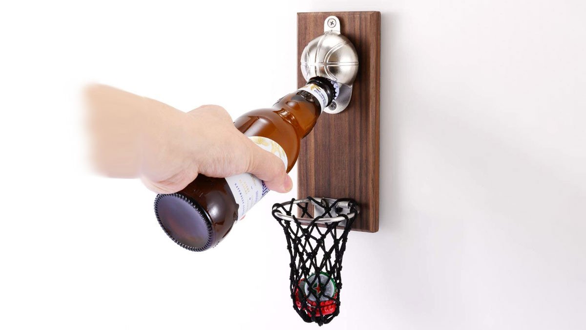 Basketball Bottle Opener with Cap Collector Net