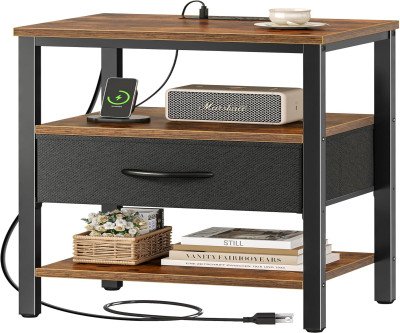 Bedside Charging Station Nightstand with USB & Outlets