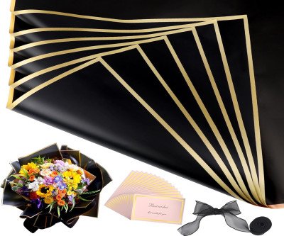 Black Floral Wrapping Paper with Gold Edge