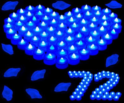 Blue Flameless LED Tea Lights - 72 Pack Safe Flickering Candles
