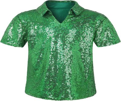 Sparkly Sequin Polo Shirt for Boys - Shiny V-Neck Performance Wear