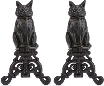 Cat Eyes Cast Iron Fireplace Andirons - Cozy Cat Lover Decor